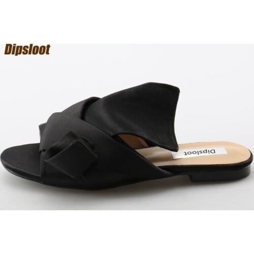 2017 Summer Newest Blue/White Stripe Women Satin Slides Peep Toe Ladies Big Bow Flat Sandals Female Slip On Fashion Sandals