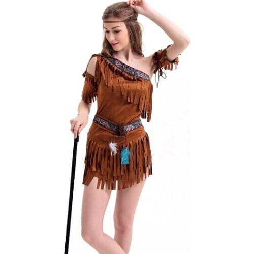 2018Hot Performance clothes Halloween Costume Women Cosplay Native Clothing Hunter Princess skirt Tribal Primitive clothing