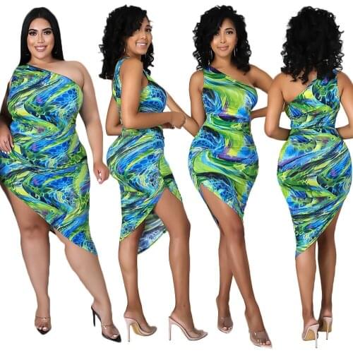 S-4XL summer 2021 Plus size women clothing fashion sexy green sleeveless irregular printing long dress Wholesale Dropshipping