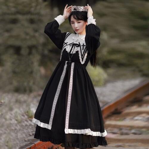 Gothic palace sweet princess lolita dress vintage falbala high waist printing victorian dress kawaii girl gothic lolita op loli
