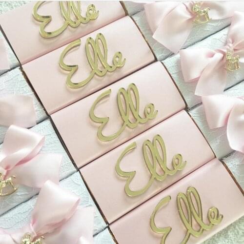 Custom Made Gold Acrylic Mirror Tags, Personalized Acrylic Tags for Baby Shower Favors, Laser Cut Chocolate Lettering Tags