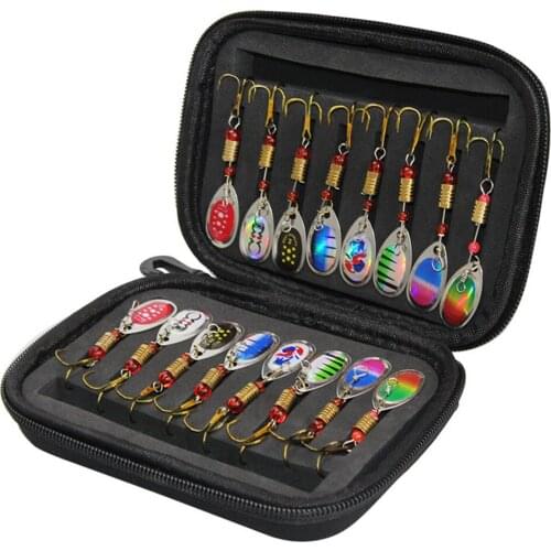 16pcs Fishing Spoons Lures Metal Fishing Lures Baits Spinner Baits Metal Sequin Spoon with Hard Shell EVA Carry Storage Bag Case