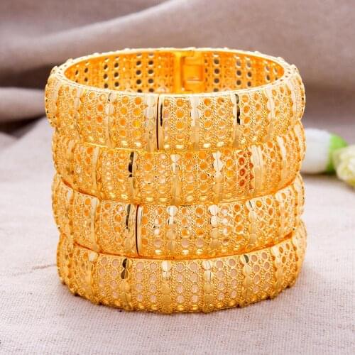 24K Dubai Gold Color Bangles&Bracelet For Girl Women Female Jewelry Bead Ethiopian African American European New Bangles