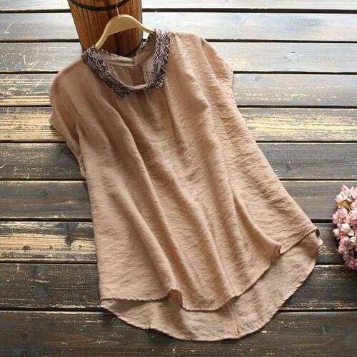 7964 New Summer Women Blouse Mori Girl Back Button Short Sleeve Tops Cotton Print Turndown Collar Shirt Women