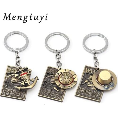 New Anime One Piece KeyChain Figure Japanese Straw Hat Skull Luffy Pendant Key Chain Metal Bronze Bag Double Trinket Gift Men