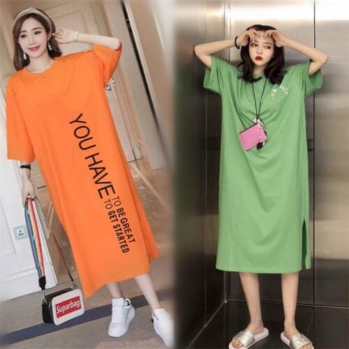 WYWMY Long T Shirt Dress for Women Summer 2021 New Mid-Calf Letter Print T-shirt Female Fashion Elegant Dress Plus Size Vestidos
