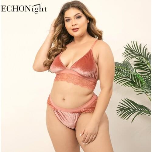 Echonight Velvet Lingerie Plus Size Bra Set Lace Womens Underwear Set Sexy Lingerie Sexy Things 4XL Bra And Panty Set Brief Set