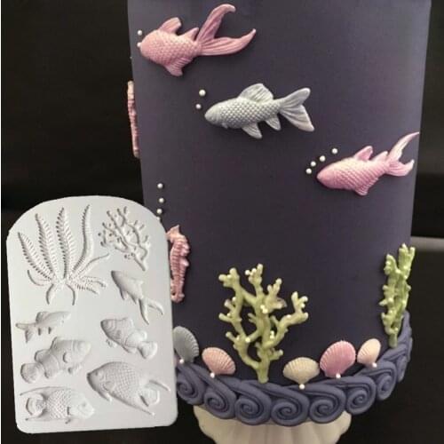 Fish Seaweed & Coral Mould Fondant Cake Decorating Tools Silicone Molds for Sugarcafts Chocolate Baking Tools for Cakes Gumpast