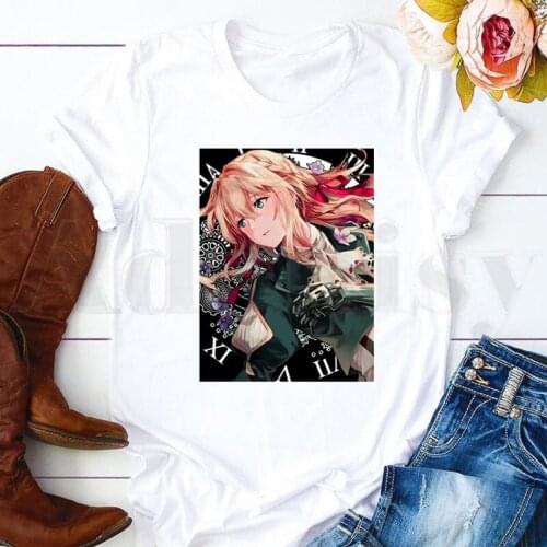 Japanese Anime Violet Evergarden Aesthetic Manga Short Sleeve Female Tops Tees Harajuku Vogue VintageT Shirts Womens T-shirt