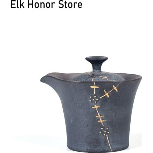 180ml Retro Guanware Style Ceramic Teapot Handmade Gilding Flower Art Hand Grasp Pot Pu'er Kung Fu Tea Master Pot Gift Packaging