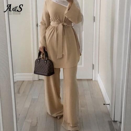 Anbenser Ramadan Eid Mubarak Turkey Muslim Hijab Dress Set Two Piece Caftan Kaftan Islamic Clothing Abayas For Women Ropa Mujer