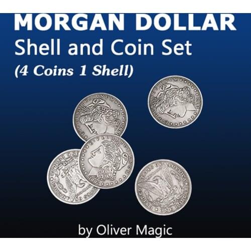 Morgan Dollar Shell and Coin Set (4 Coins 1 Shell) by Oliver Magic Gimmick Close up Magic Props Coin Magic Magician Illusions