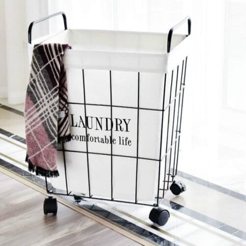 European modern personality household large size with wheels retro Nordic iron art dirty clothes grocery storage basket LB93015