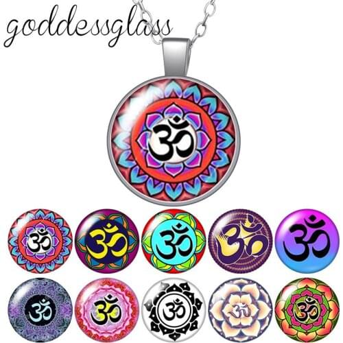 Mandala Bohemian Yoga Symbol Love yoga Round Glass glass cabochon silver plated/Crystal pendant necklace jewelry for Gift