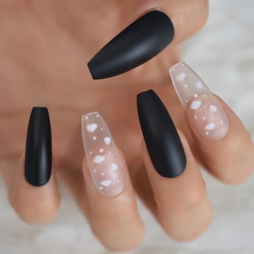 Matte Black Press on False Nails White Sky Cloud Extra Long Coffin Ballerina Frosted Full Cover Fake Fingersnails Extention Tool
