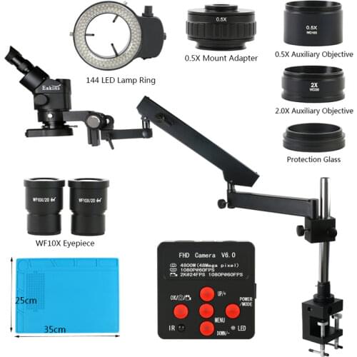 3.5-90X Rotate Universal Articulating Arm Trinocular Stereo Continus Zoom Microscope 48MP 2K USB HDMI Camera For Phone Soldering