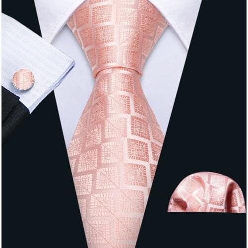 Men Tie Pink Floral Necktie Gravat Handkerchief Set Silk Ties For Men Wedding Gift Party Business Barry.Wang Designer FA-5246