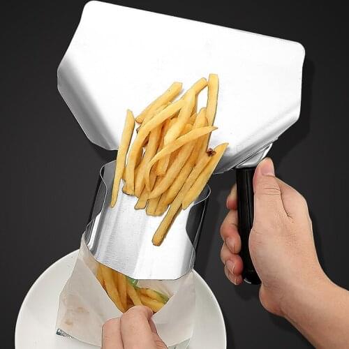 Stainless Steel Chip Scoop Food Shovel French Fries Shovel Kitchen Utensil Hamburger Packaging Tool Single/Double Handles Grip