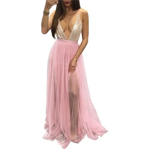2019 Brand New Women Fashion Dress Deep V-neck Backless Sequins Maxi Party Dress Sexy Plus Size Dress Vestidos Robe