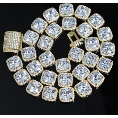 New arrived men necklace with big square cz stone paved heavy hip hop necklace for men silver color jewelry party birthday gift