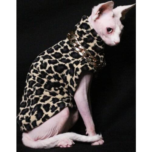 Custom hairless cat Leopard grain clothe plus velvet ins wind east short german cool sphinx kitten Autumn Winter pet cat clothes