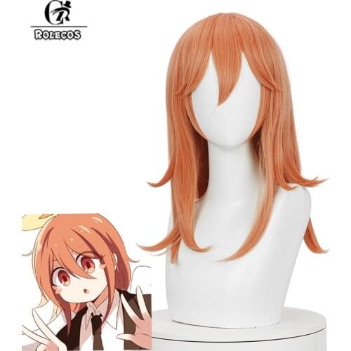ROLECOS Anime Chainsaw Man Angel Devil Cosplay Wig 50cm Long Orange Brown Wig with Bangs Halloween Heat Resistant Synthetic Hair