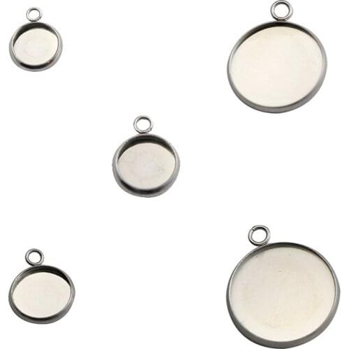 Beadsnice 38730smt2 Stainlsee Steel Handmade Pendant Blanks Glue On Bail Pendant Base Round Cabochon Pendant Setting
