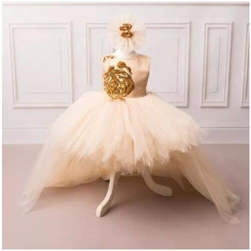 Puffy Infant Baby Girls Dress O Neck Toddler Princess High Low Style Birthday Dresses Photoshoot