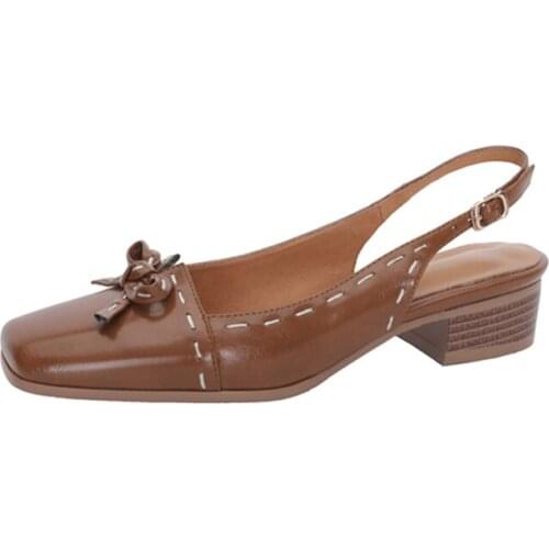 EGTPINAOP Genuine Cow Leather Muller Slippers Womens Shoes Baotou Sandals Womens Heels Retro Can Be Worn Indoors And Outdoors