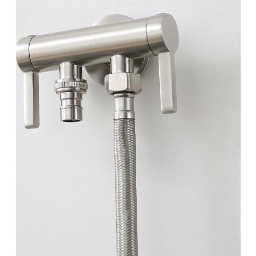 SKOWLL Three-way Triangle Valve without Hose One Into Two Out Double Handle Washing Machine Toilet Valve Single Cold Water 2513