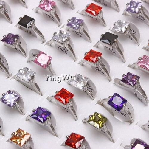 Yingwu Square zircon ring European and American fashion ladies ring cubic zirconia ring factory direct sales 30pcs