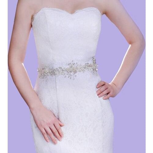 ZMSH323 Wedding waist belt for bride wedding Female belt Silver leaves womens dress belts rhinestones belt Evening Dresses