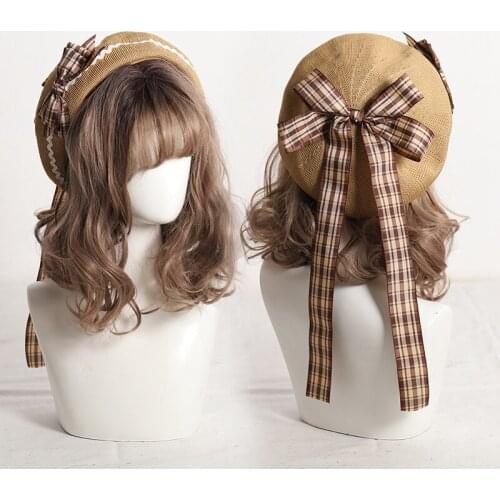 Lolita Thin Beret Summer Lolita Bow JK Plaid Fashion Spring and Autumn Hat Women