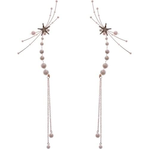 Womens Pearl Ear Clip with Long Tassel Fashion Personality Dainty Clips on Earring Dangle Clips Bridel Accessories TT@88