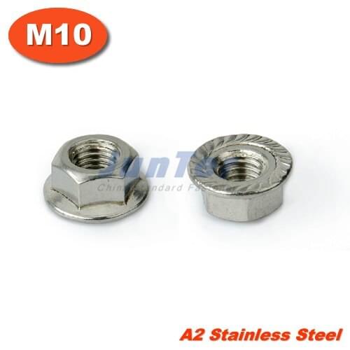 100pcs/lot DIN6923 M10 Stainless steel A2 Hex Flange Nuts