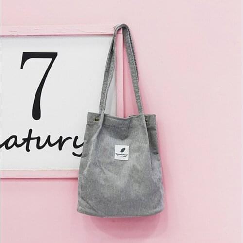 2021 Womens Shopper Shopping Bag Canvas Shoulder Bag Female Hand Bags Corduroy Environmental Storage Reusable Foldable Tote Bag