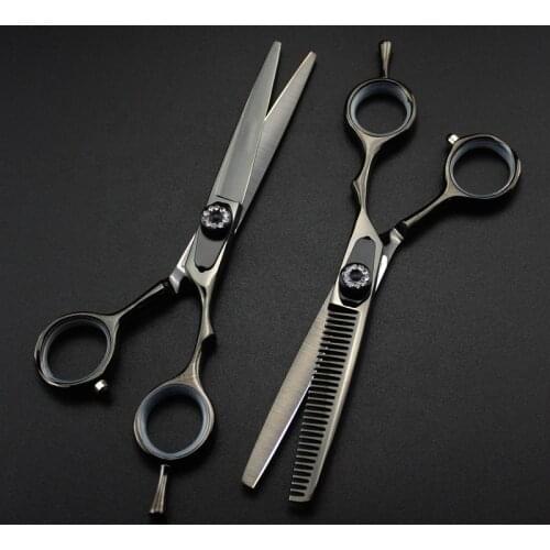 6 Inch Black Wholesale Japanese Stainless Steel Cutting Thinning Hairstyling Hairdresser Barber Scissors