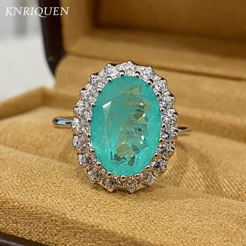 925 Sterling Silver 10*14mm Oval Paraiba Tourmaline Aquamarine Blue Stone Rings for Girlfriend Sparkling Lab Diamonds Jewelry