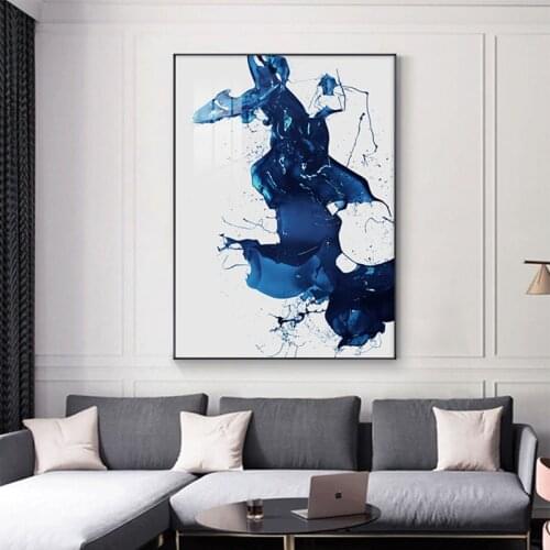 Abstract Creative Blue Ink Canvas Painting posters and print modern Home decorative Art Wall Pictures for Living Room Bedroom