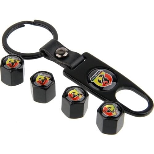 1SET Car Styling For Abarth Smart Mopar DS Saab Lotus Punisher 500 Ralliart Leather Keychain Car Rim Tire Valve Stem Caps