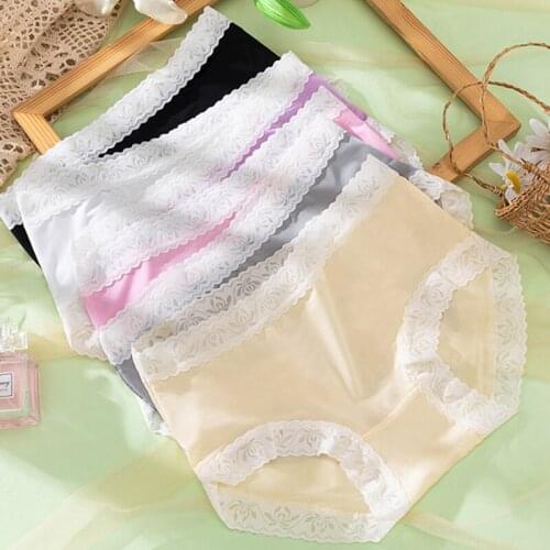 3Pcs/Set Seamless Underwear Female Slip Silk Womens Solid Color Panties Lady Lace Underpants Girls Briefs Smooth Panty