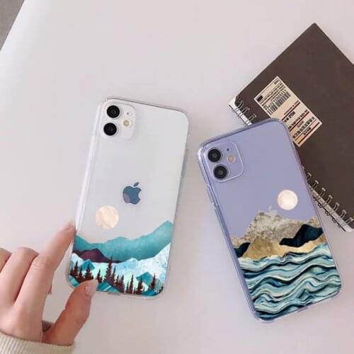 Mountain Marble Moon Phone Case For iphone 12 11 mini x xs xr pro max 8 7 6s 6 5 5s 5c se plus Transparent soft