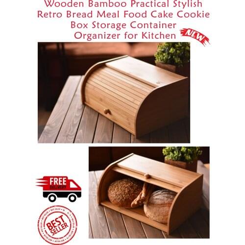 Wooden Bamboo Practical Stylish Retro Bread Box Meal Food Cake Cookie Storage Container Organizer for Kitchen Free Shipping TR