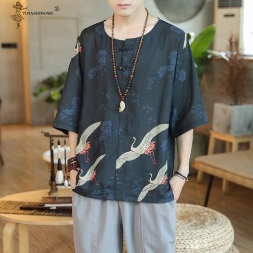 Japanese Style Kimono Men Men Printing Three Quanter Sleeve T-shirt Asian Clothes Traditional Chinese Clothing Japanese Yukata