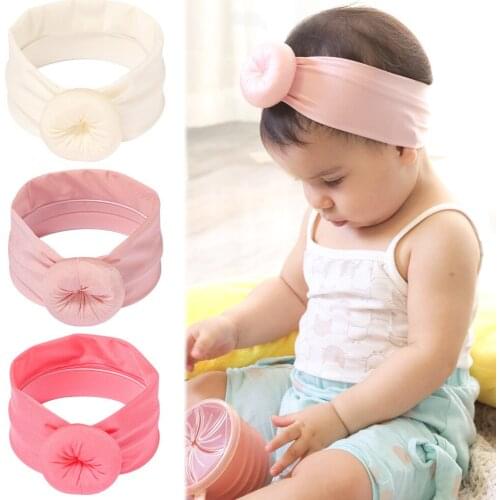3pcs Pink Color Cotton Donut Turban Set for Baby Girls Newborn Solid Knot Headbands Little Princess Hairband Kids Photo Props