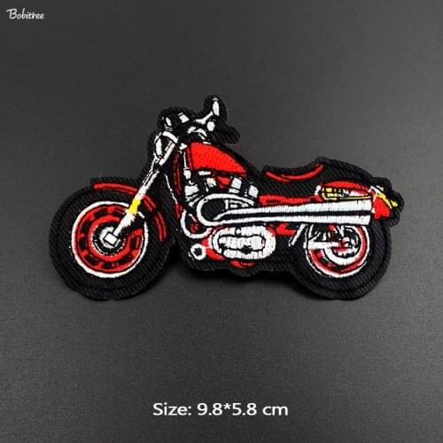 Red Motorcycle Patches Iron on Embroidered Badge Apparel Stickers Clothing Decorative Appliques DIY Sewing Supplies