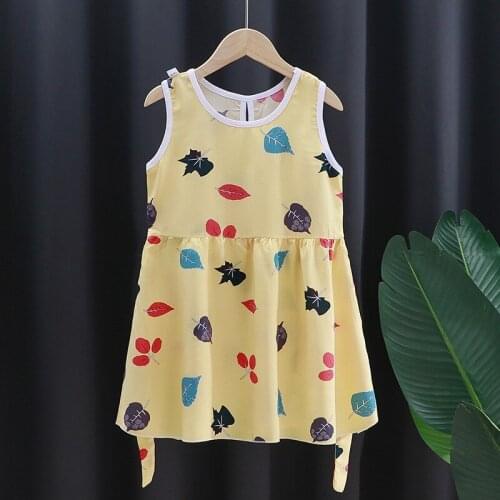 2021 New Arrival Baby Girls Sleeveless Dresses Summer Kids Floral Printed Dress Girl Pure Cotton Dress Children Clothing