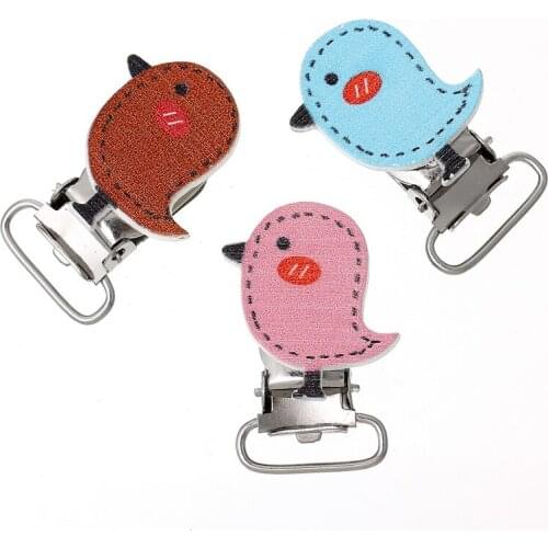 LF 5Pcs Bird Wooden Metal Baby Pacifier Clip Solid Color Holders Cute Infant Soother Clasps Holders Accessories Diy Tool