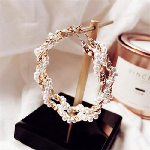 Fashion Korean Earrings Metal Hollow Out Round Imitation Pearl Earrings Womens Party Jewelry Gifts