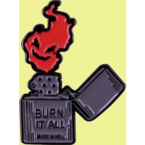 Grim Reaper Hellfire flame Lighter Enamel Lapel Jacket Pin Badge dark Gothic devil art jewelry Accessories brooch